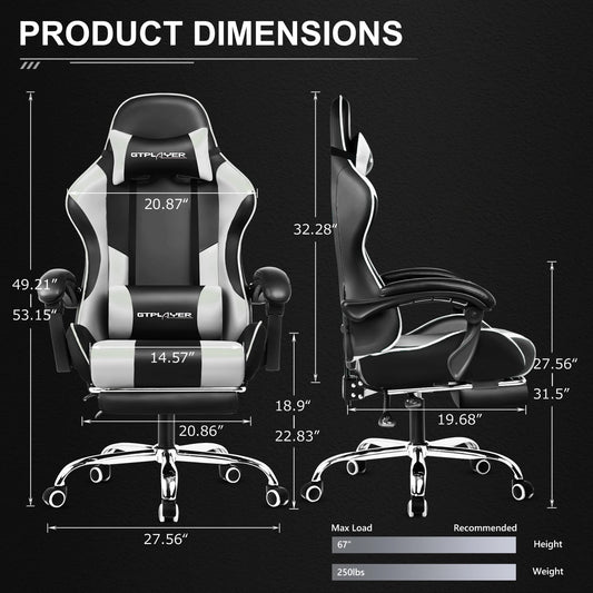 GTPLAYER Gaming Chair with Footrest, Lumbar Support, Adjustable Height, Swivel Seat