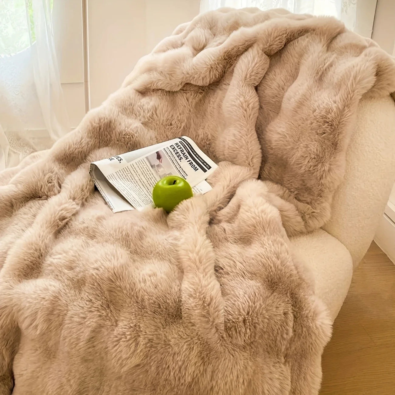 1pc Cozy Faux Rabbit Fleece Blanket | Throw for Bedroom, Guest Room, Living Room, Student Dormito