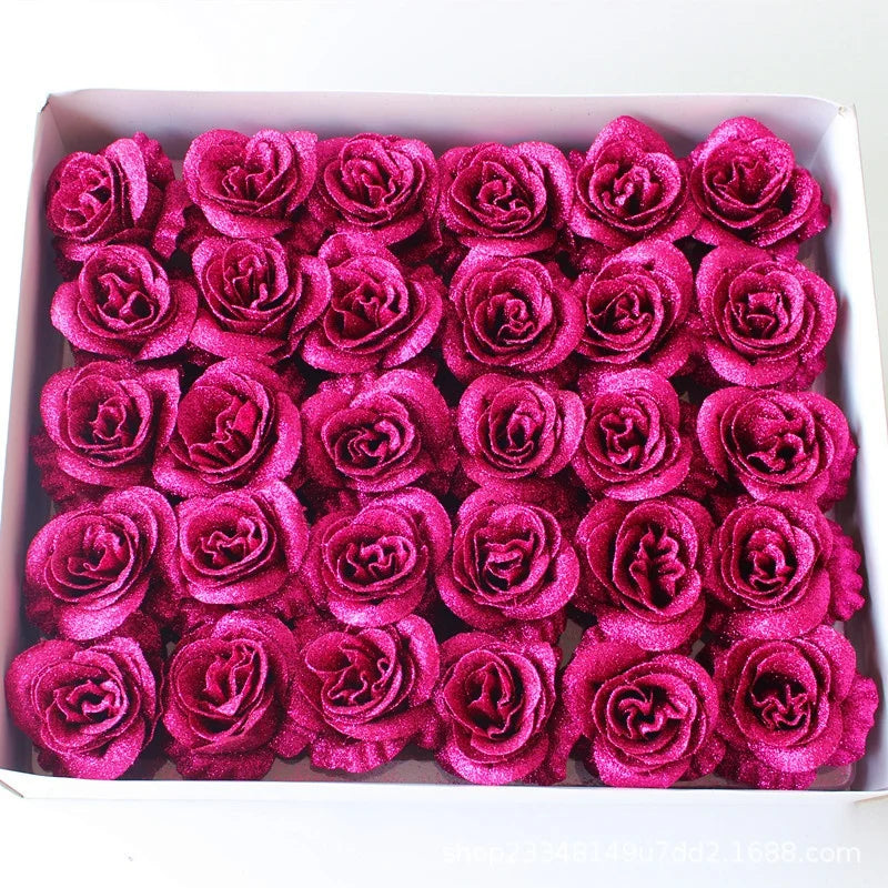 30Pcs Crystal Glitter Rose Flower Head Artificial Rose Flower