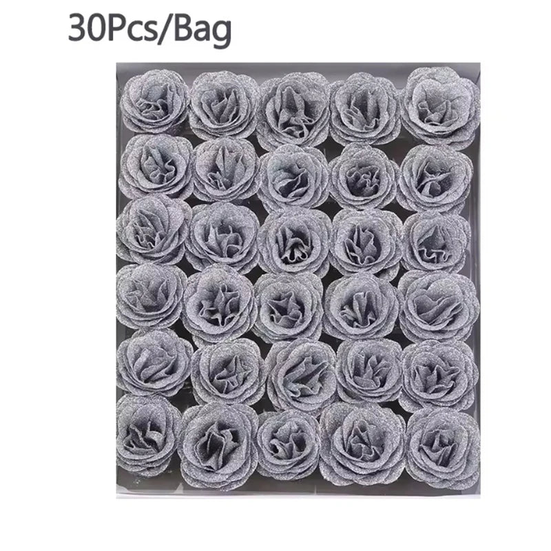 30Pcs Crystal Glitter Rose Flower Head Artificial Rose Flower