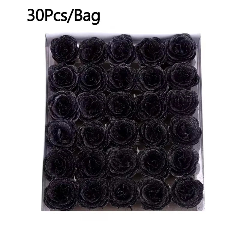 30Pcs Crystal Glitter Rose Flower Head Artificial Rose Flower
