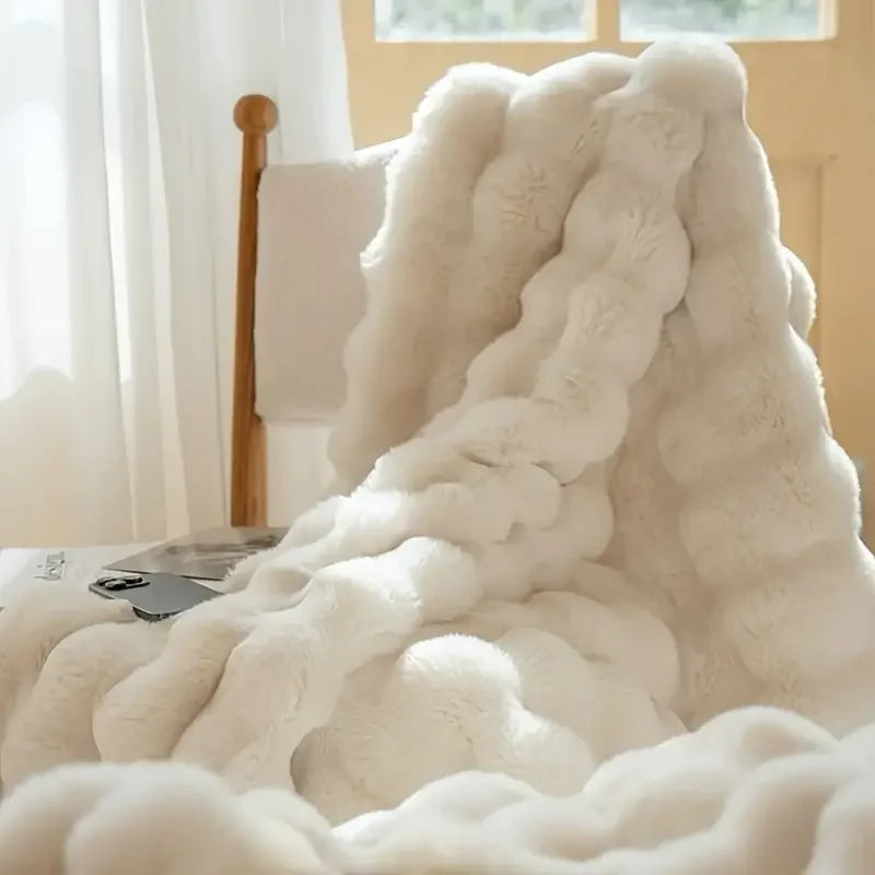 1pc Cozy Faux Rabbit Fleece Blanket | Throw for Bedroom, Guest Room, Living Room, Student Dormito