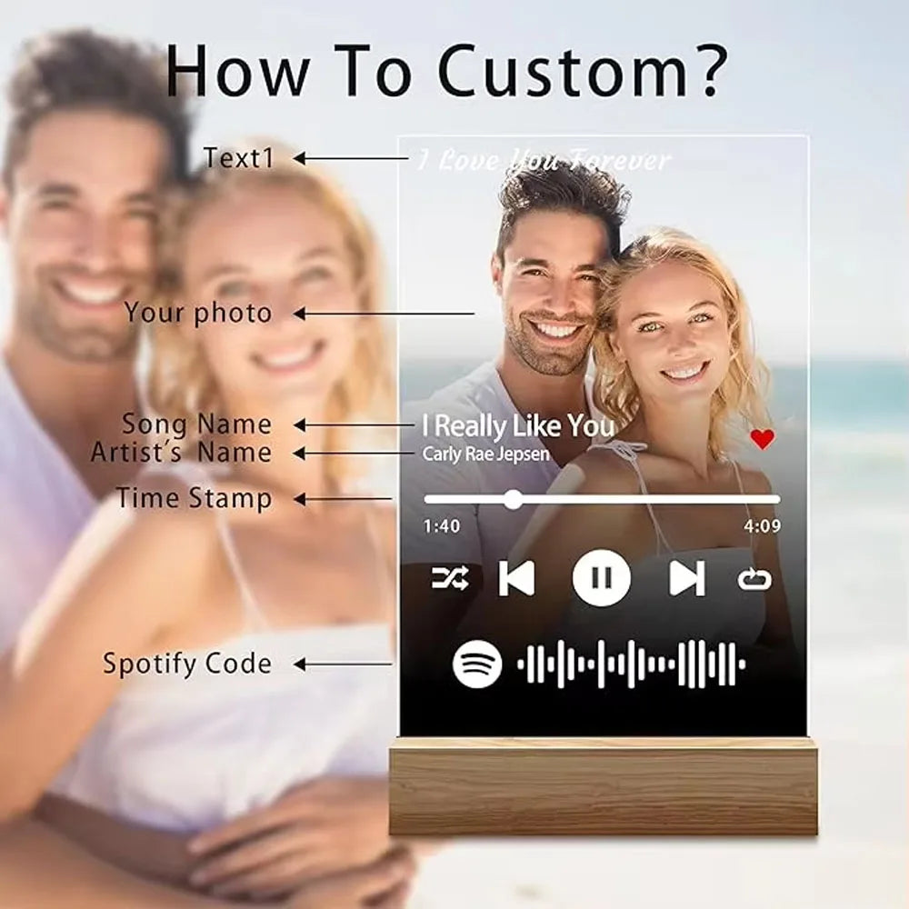 Spotify Music Plaque Gifts For Anniversary Valentine Day Personalized Acrylic Photo Frame Lamp Copule Romantic Gifts