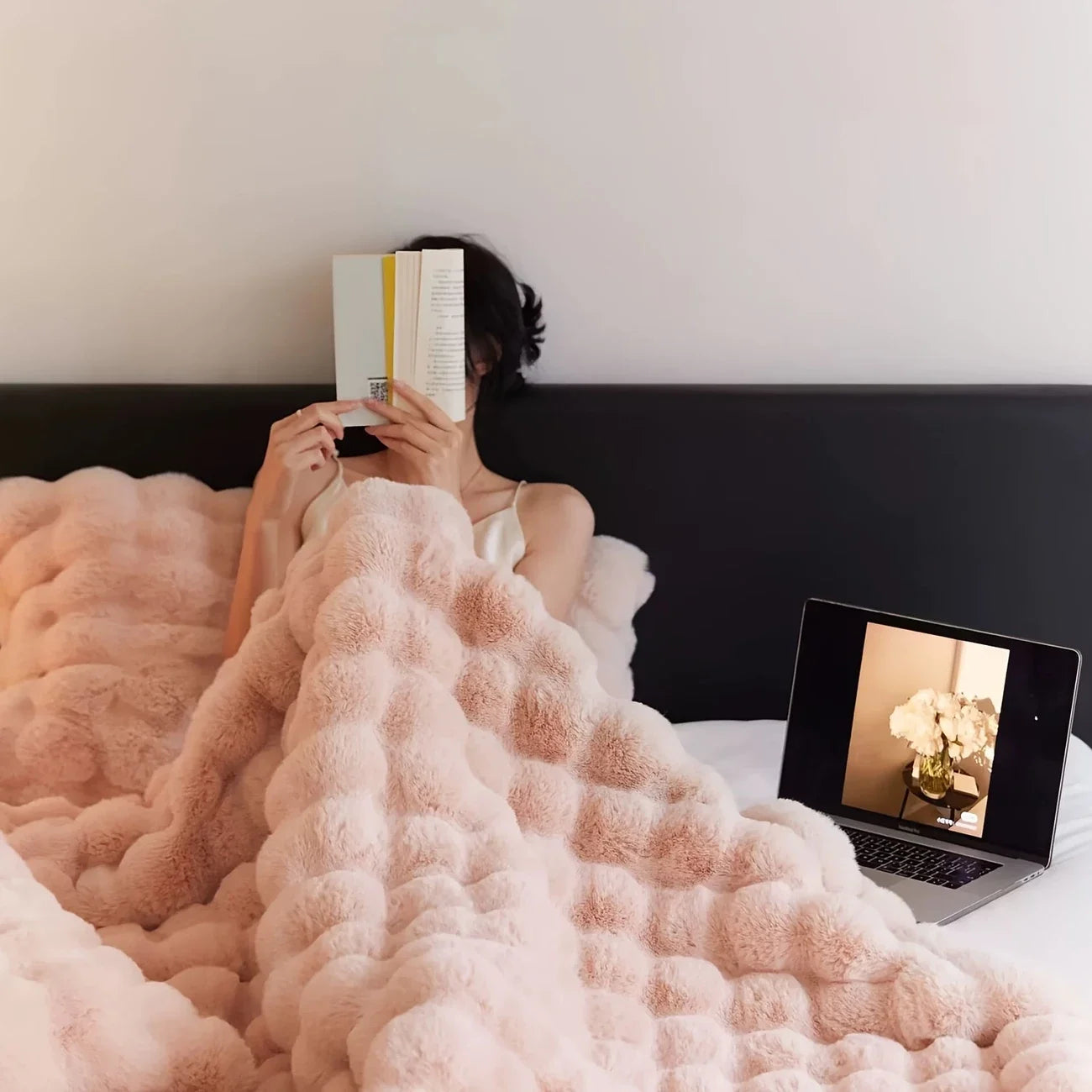 1pc Cozy Faux Rabbit Fleece Blanket | Throw for Bedroom, Guest Room, Living Room, Student Dormito
