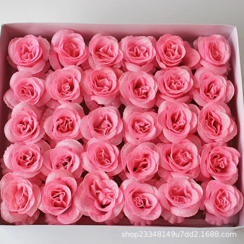 30Pcs Crystal Glitter Rose Flower Head Artificial Rose Flower