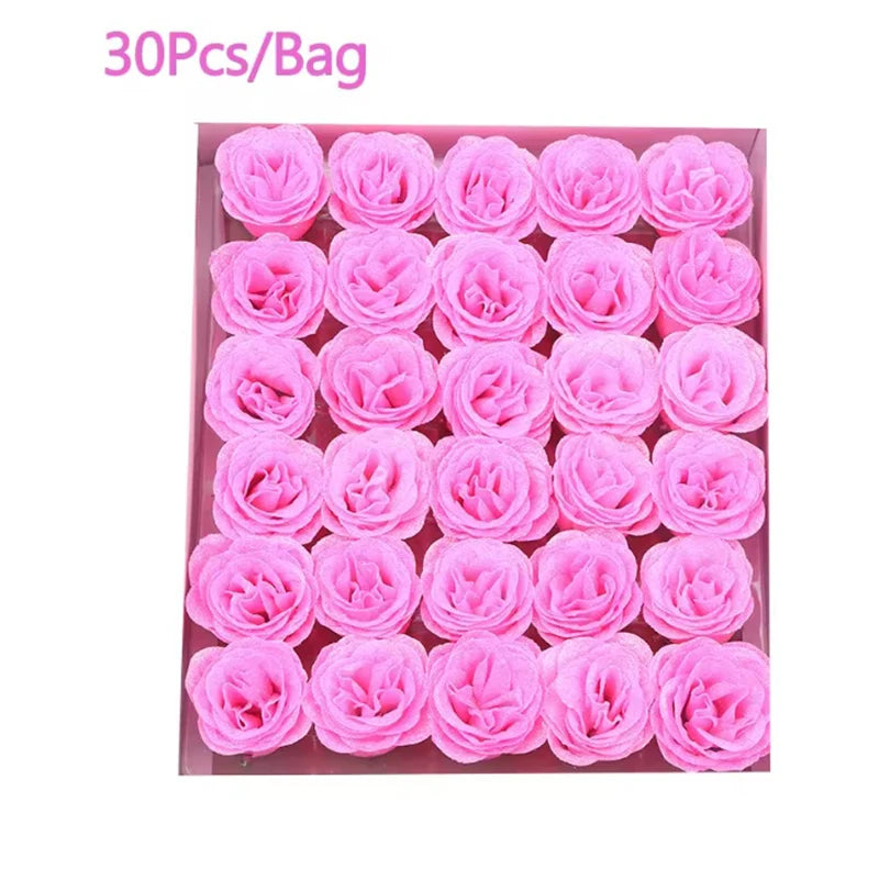 30Pcs Crystal Glitter Rose Flower Head Artificial Rose Flower
