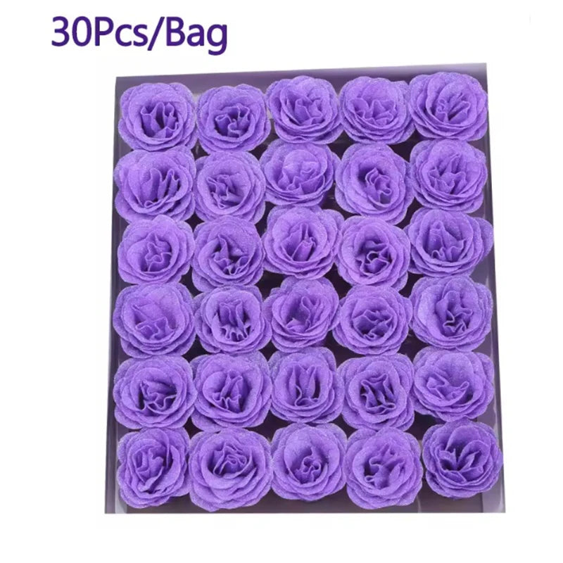 30Pcs Crystal Glitter Rose Flower Head Artificial Rose Flower