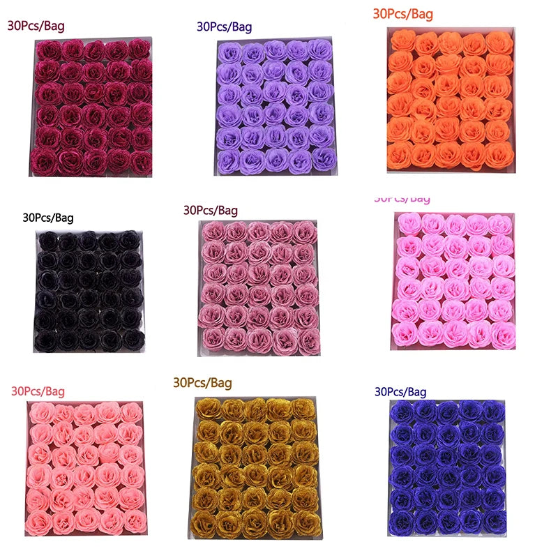 30Pcs Crystal Glitter Rose Flower Head Artificial Rose Flower