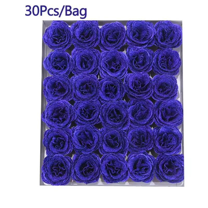 30Pcs Crystal Glitter Rose Flower Head Artificial Rose Flower