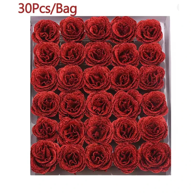 30Pcs Crystal Glitter Rose Flower Head Artificial Rose Flower