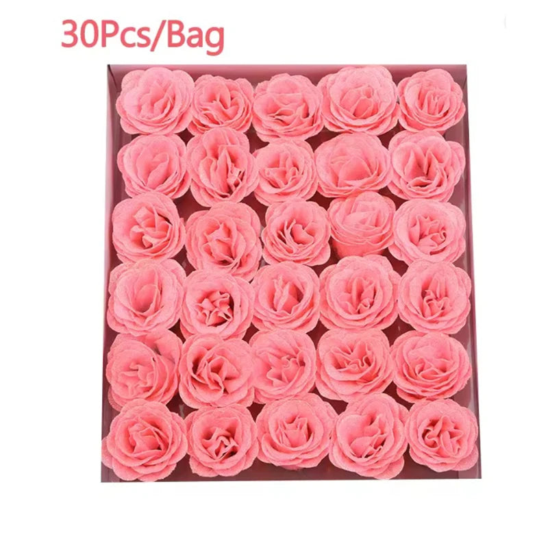 30Pcs Crystal Glitter Rose Flower Head Artificial Rose Flower