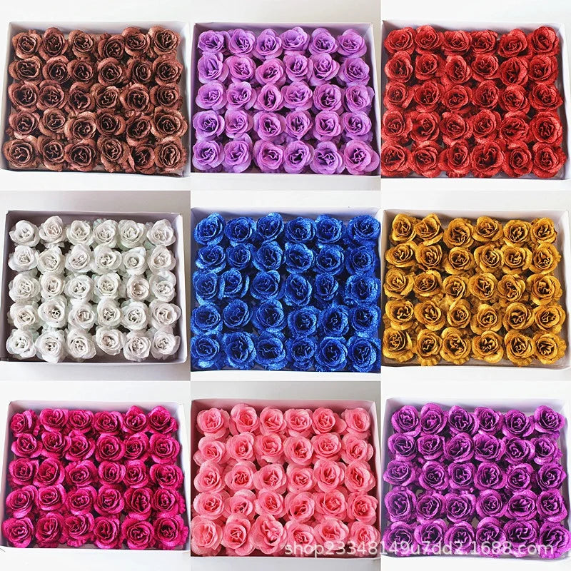 30Pcs Crystal Glitter Rose Flower Head Artificial Rose Flower