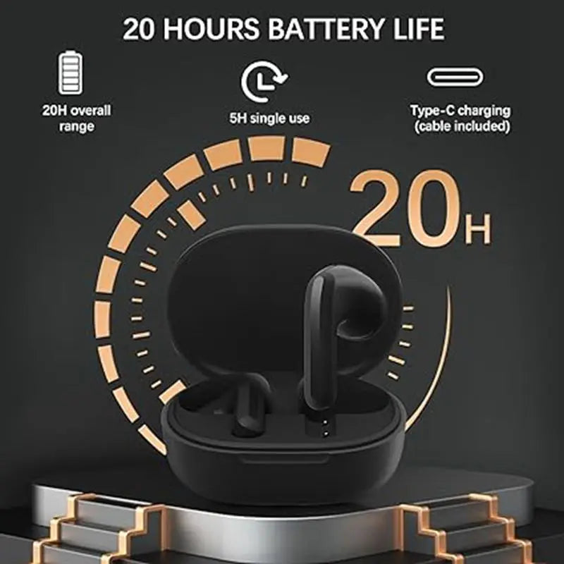 Wireless Earbuds  IP54 Waterproof Headset 20H Playtime Lightweight Comfort Fit Headphones