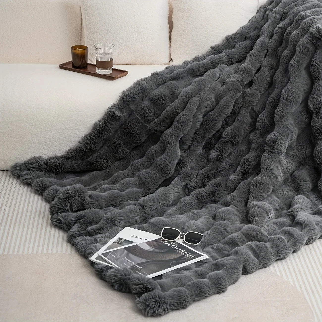 1pc Cozy Faux Rabbit Fleece Blanket | Throw for Bedroom, Guest Room, Living Room, Student Dormito