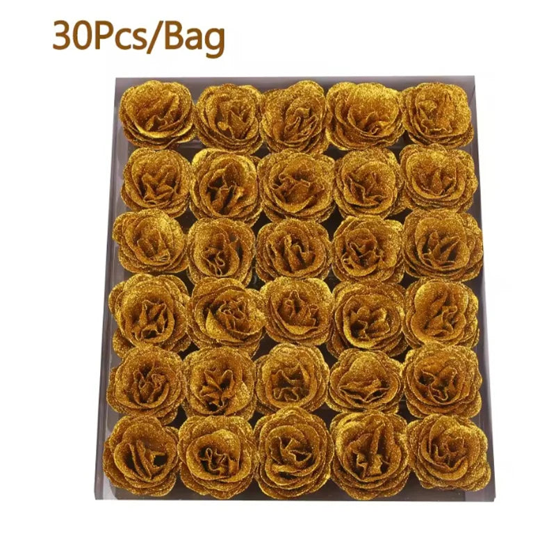 30Pcs Crystal Glitter Rose Flower Head Artificial Rose Flower