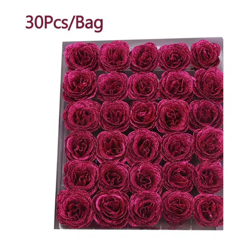 30Pcs Crystal Glitter Rose Flower Head Artificial Rose Flower