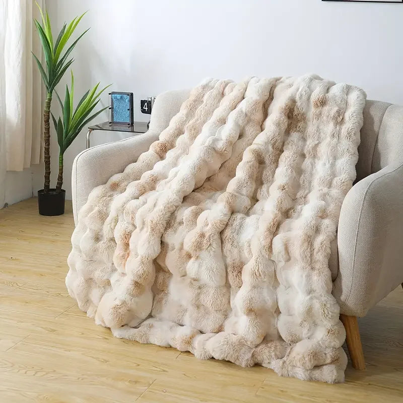 1pc Cozy Faux Rabbit Fleece Blanket | Throw for Bedroom, Guest Room, Living Room, Student Dormito