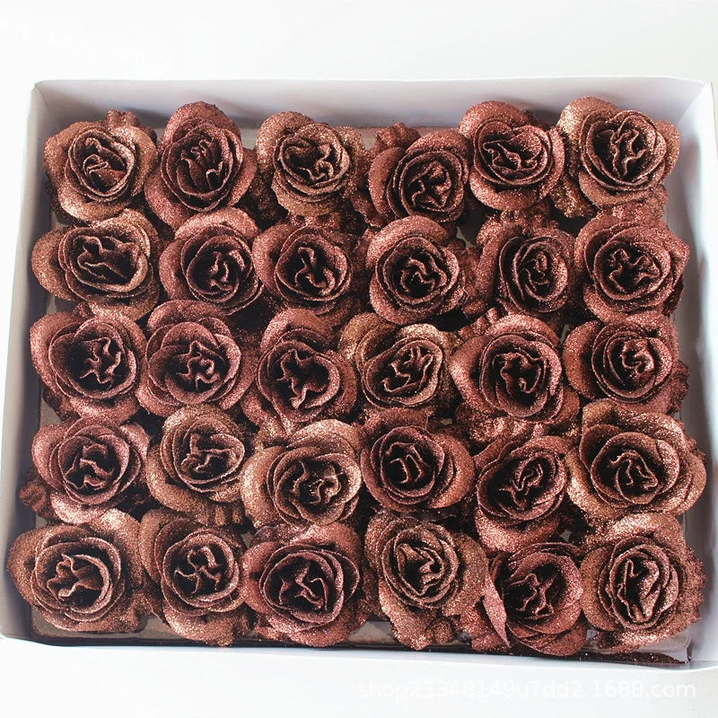 30Pcs Crystal Glitter Rose Flower Head Artificial Rose Flower