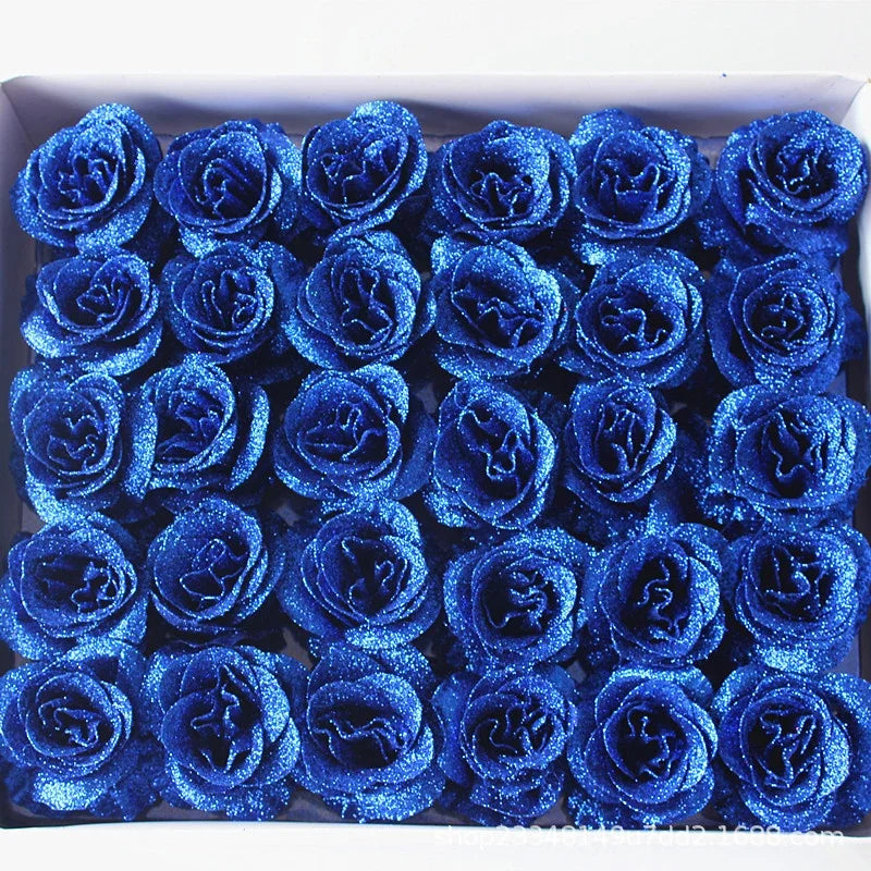 30Pcs Crystal Glitter Rose Flower Head Artificial Rose Flower