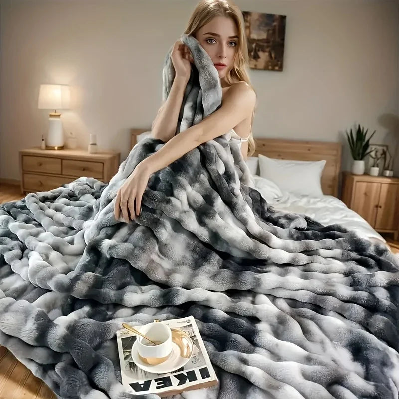 1pc Cozy Faux Rabbit Fleece Blanket | Throw for Bedroom, Guest Room, Living Room, Student Dormito